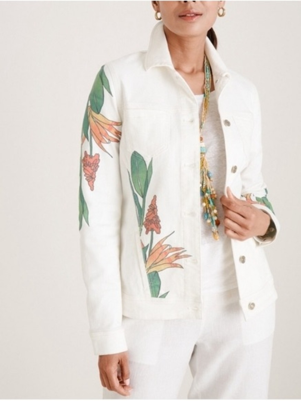 Chico’s Floral embellished Jean Jacket size 16/18